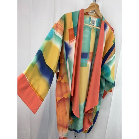 BARBARA GERWIT Size L Cocoon Kimono Jacket Open Front Tunic Multicolor - Picture 4 of 9